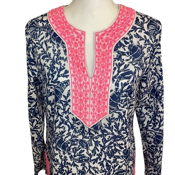 Lilly Pulitzer Ocean Cove Long Sleeve Tunic Top Oyster Bay Blue Krillin It. Sz S - Picture 7 of 15
